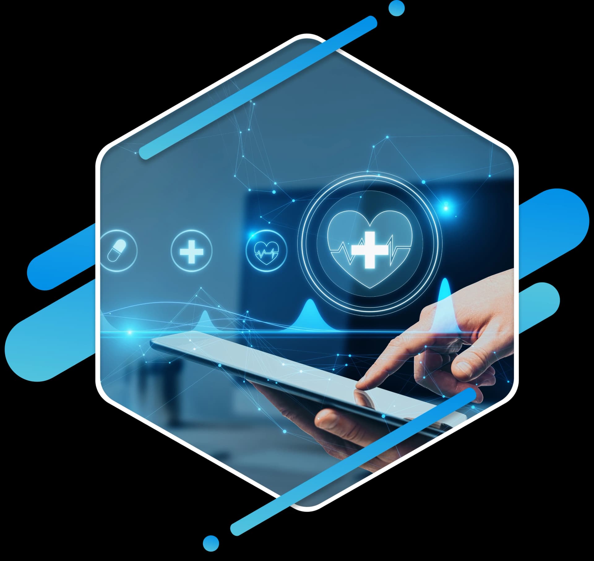 Patient using tablet for health monitoring